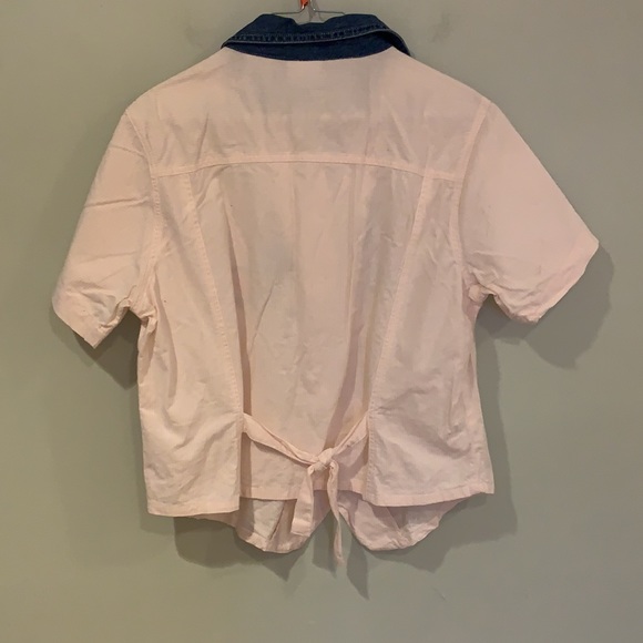 Bobbie Brooks Vintage Embroidered Floral Pink collared short sleeve Button Up - Picture 5 of 7